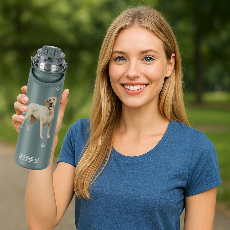ES Pets SERENGETI 24 Oz Water Bottle Stainless Steel with Spill Proof Lid - Double walled Vacuum Insulated water flask - Realistic 3D Print of your favorite dog (Labrador Yellow) - Image 2